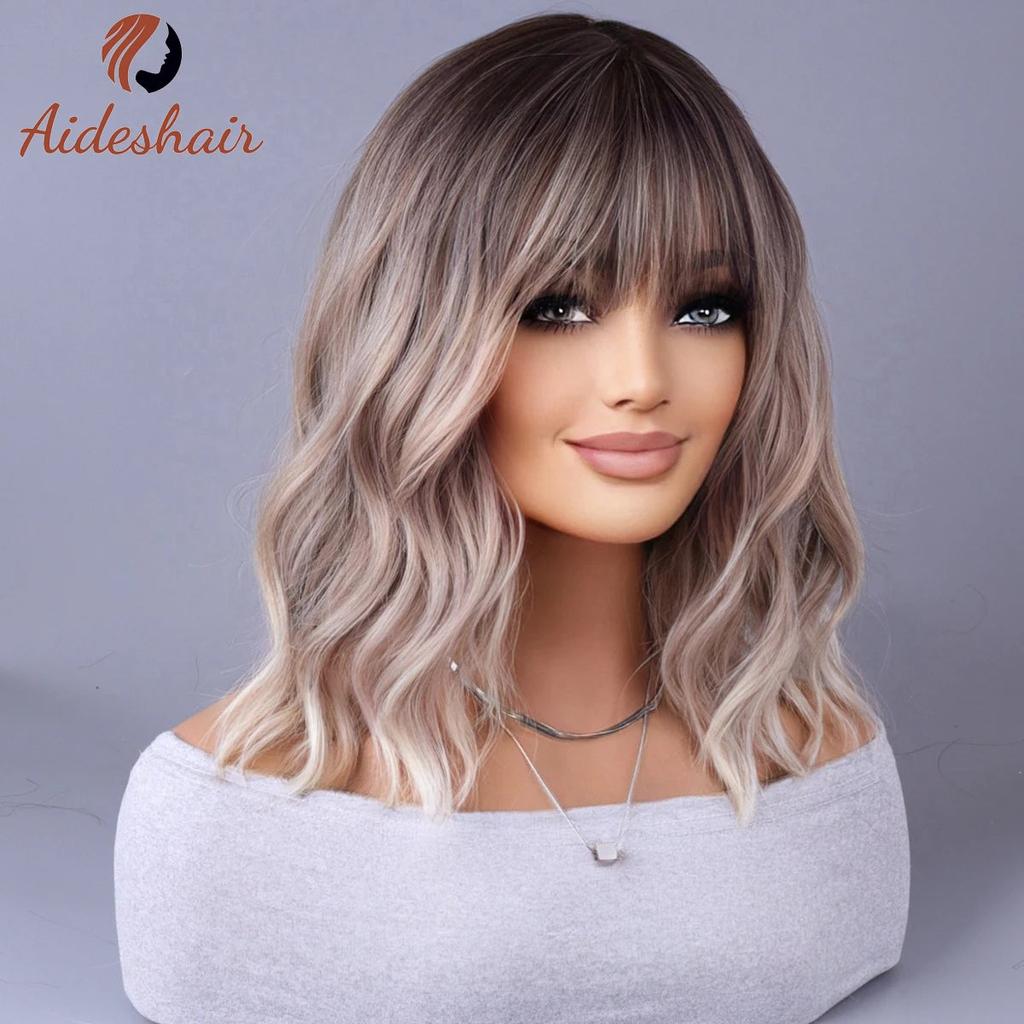 Synthetic Celebrity Wig with Fringe in Gradual Gray by HitMyNeed