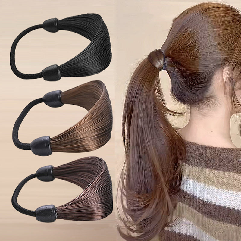 Synthetic Hair Ponytail Ring Elastic Hair Tie black by HitMyNeed
