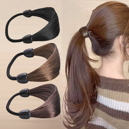 Synthetic Hair Ponytail Ring Elastic Hair Tie black by HitMyNeed