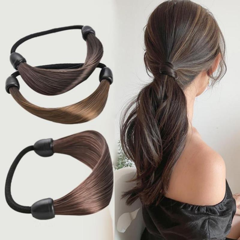 Synthetic Hair Ponytail Ring Elastic Hair Tie brown by HitMyNeed