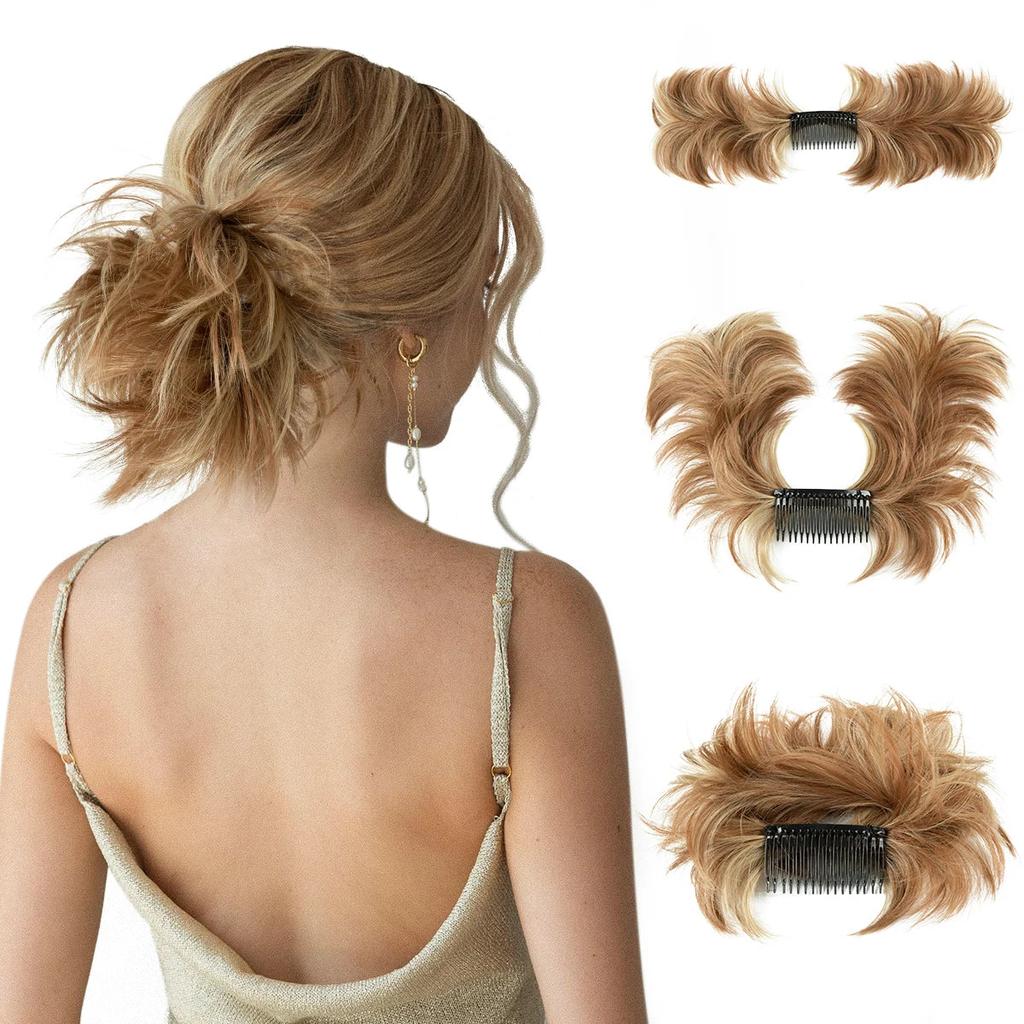 Synthetic Messy Bun Hair Piece Clip-In Curly Chignon 12h24 by HitMyNeed