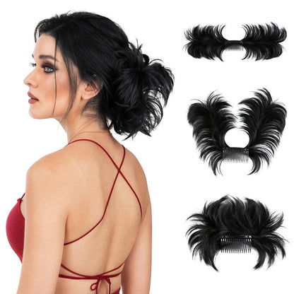 Synthetic Messy Bun Hair Piece Clip-In Curly Chignon jet-black by HitMyNeed