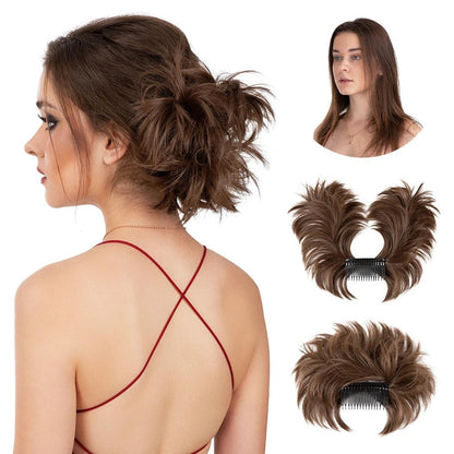 Synthetic Messy Bun Hair Piece Clip-In Curly Chignon medium-brown by HitMyNeed