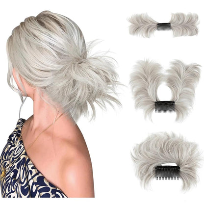 Synthetic Messy Bun Hair Piece Clip-In Curly Chignon mix-gray by HitMyNeed