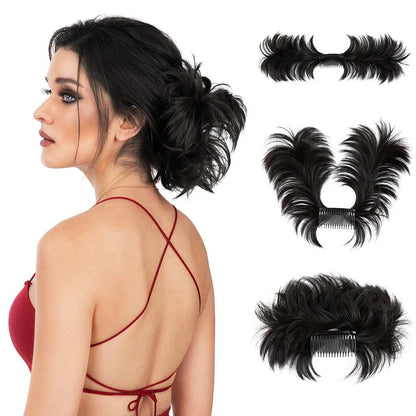 Synthetic Messy Bun Hair Piece Clip-In Curly Chignon natural-black by HitMyNeed