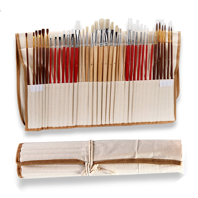 Synthetic Paint Brush Set with Roll-Up Case, 38pcs by HitMyNeed