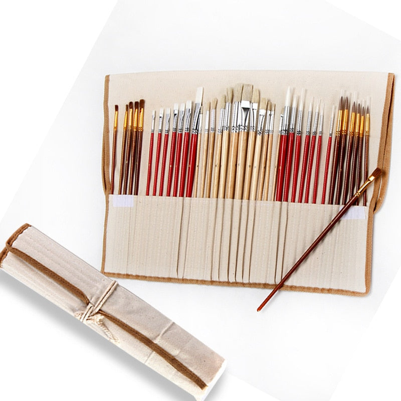 Synthetic Paint Brush Set with Roll-Up Case, 38pcs by HitMyNeed