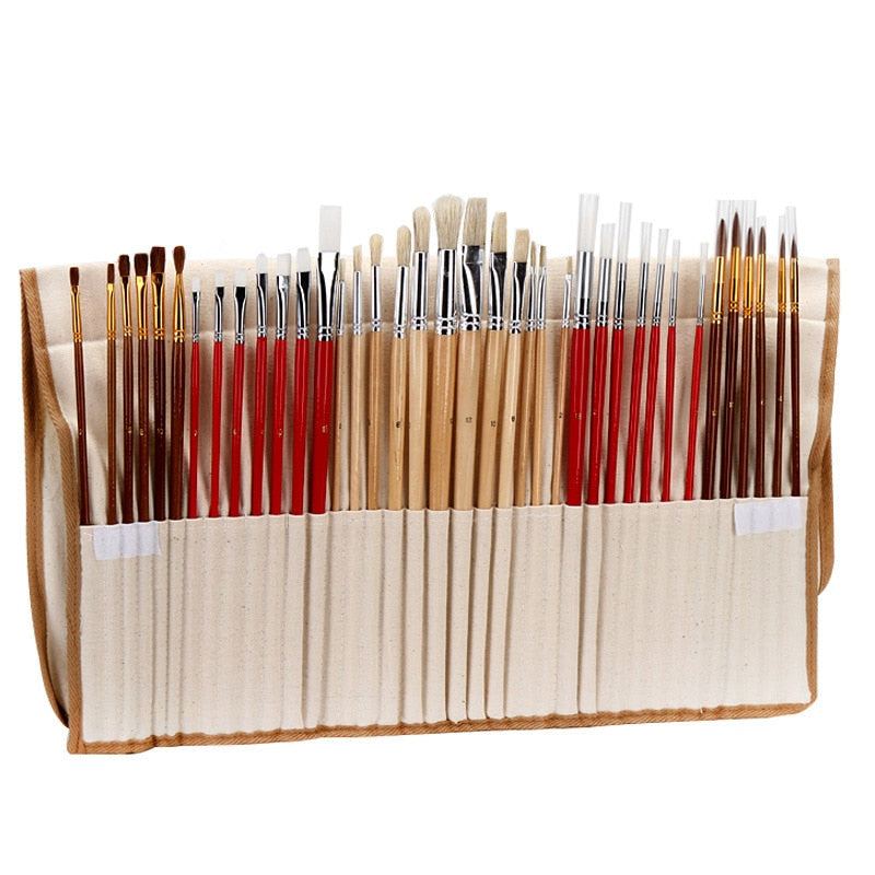 Synthetic Paint Brush Set with Roll-Up Case, 38pcs by HitMyNeed