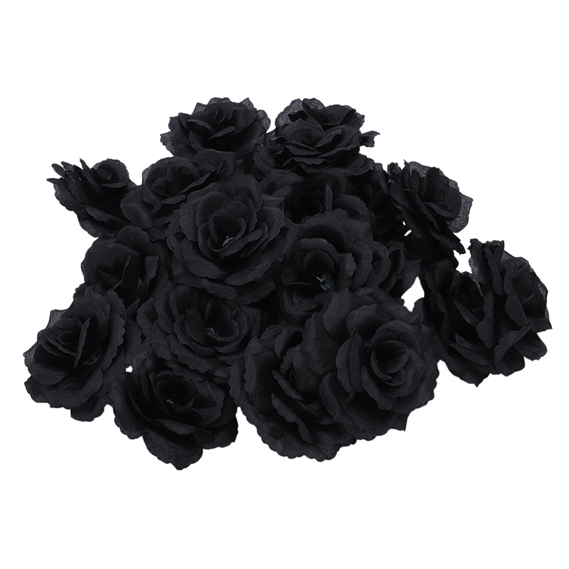 Synthetic Silk Black Rose Heads (20 Pack) by HitMyNeed