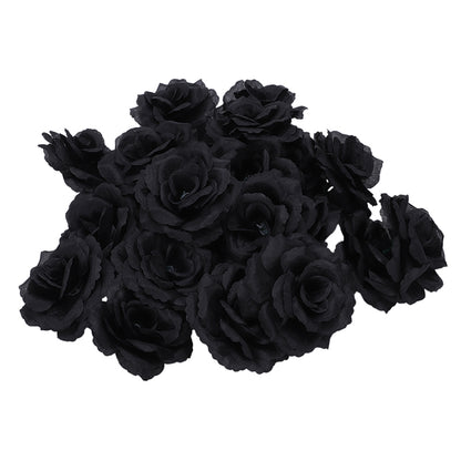 Synthetic Silk Black Rose Heads (20 Pack) by HitMyNeed