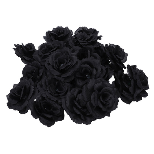 Synthetic Silk Black Rose Heads (20 Pack) by HitMyNeed