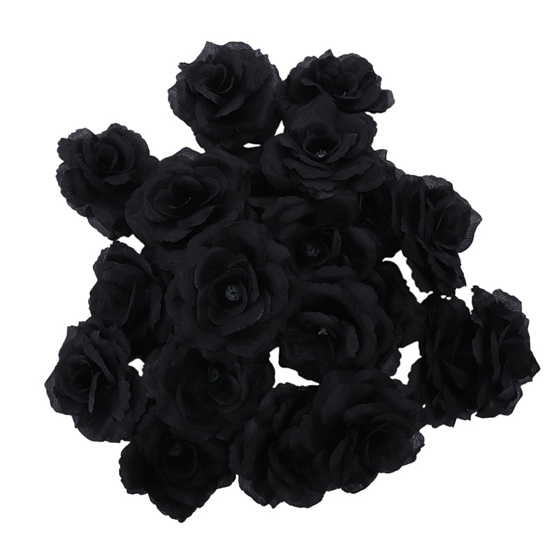 Synthetic Silk Black Rose Heads (20 Pack) by HitMyNeed