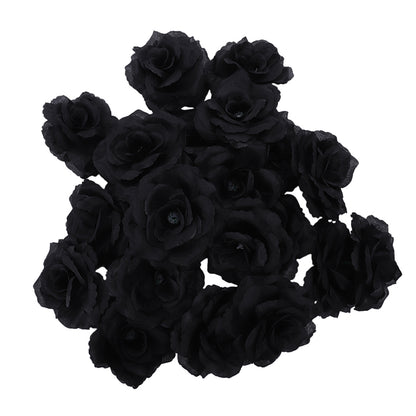 Synthetic Silk Black Rose Heads (20 Pack) by HitMyNeed