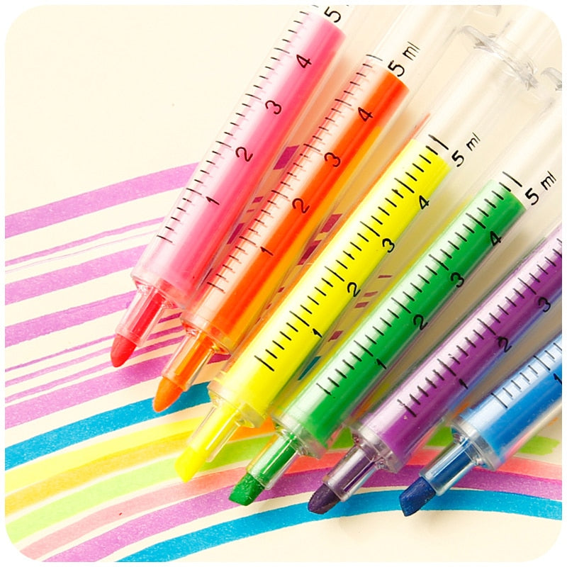 Syringe Highlighter Pens Set of 6 by HitMyNeed