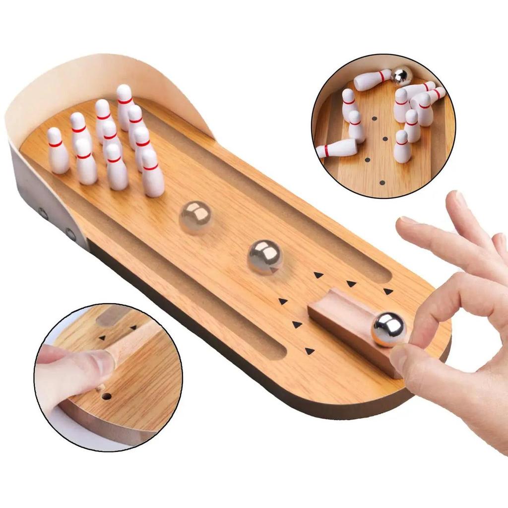 Tabletop Wooden Mini Bowling Game for Desk Fun by HitMyNeed