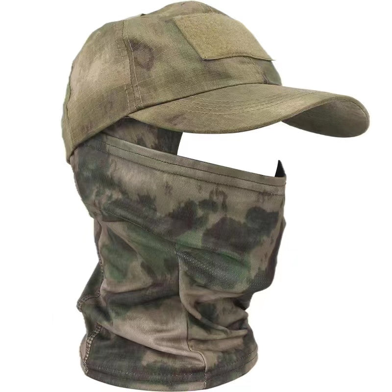 Tactical Camouflage Baseball Cap with Balaclava Hood ruins-green by HitMyNeed