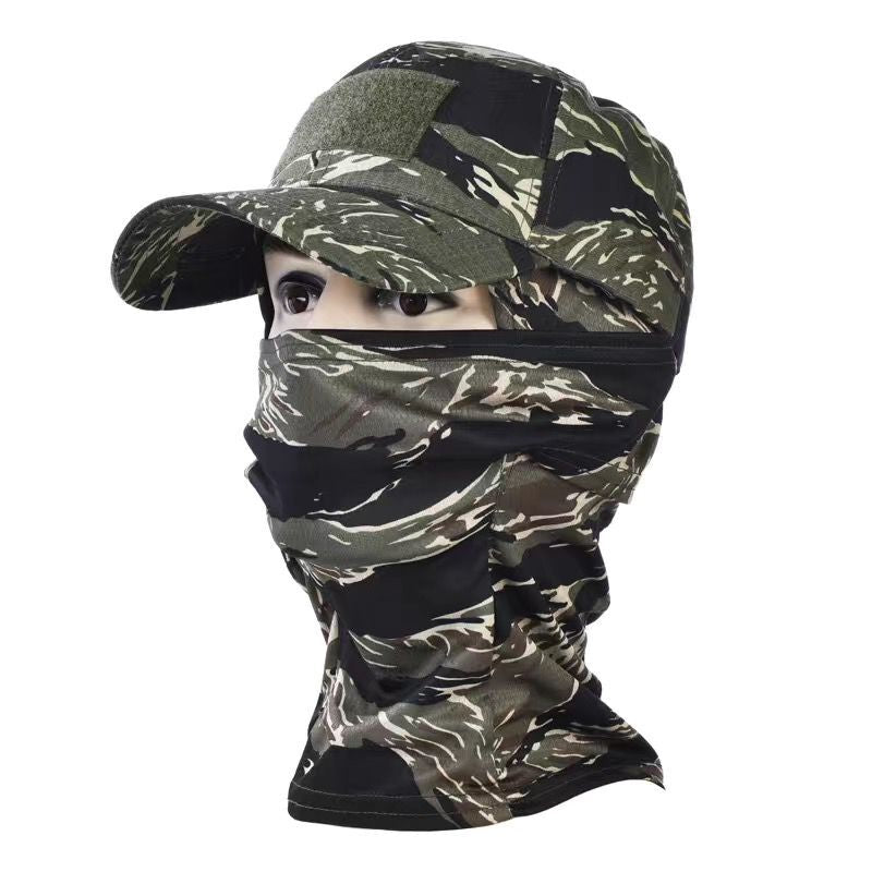 Tactical Camouflage Baseball Cap with Balaclava Hood tabby-jungle by HitMyNeed