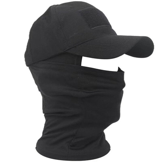 Tactical Camouflage Snapback Cap with Balaclava Mask black-soild by HitMyNeed