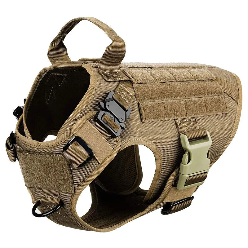 Tactical Large Dog Harness & Leash Set for K9 Training brown-harness l by HitMyNeed