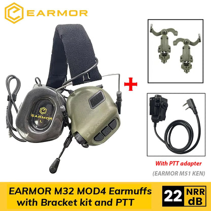 Tactical Shooting Earmuffs with Helmet Rail & Kenwood PTT by HitMyNeed