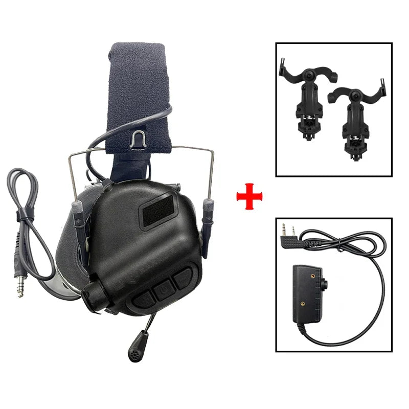 Tactical Shooting Earmuffs with Helmet Rail & Kenwood PTT black-set by HitMyNeed