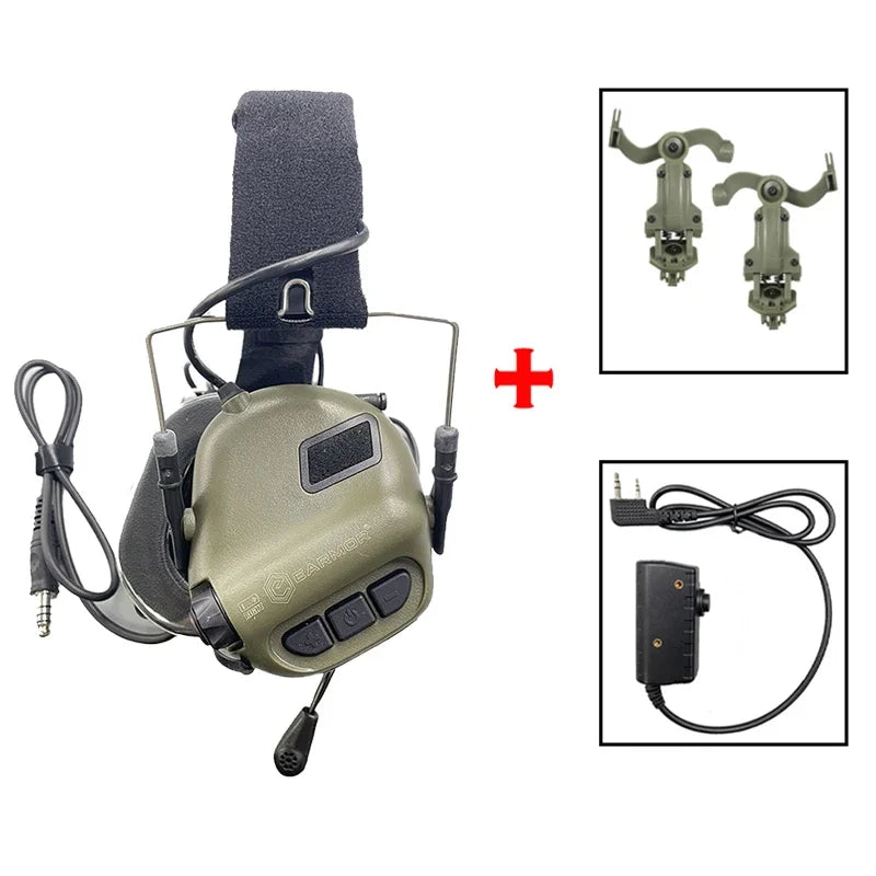 Tactical Shooting Earmuffs with Helmet Rail & Kenwood PTT green-set by HitMyNeed