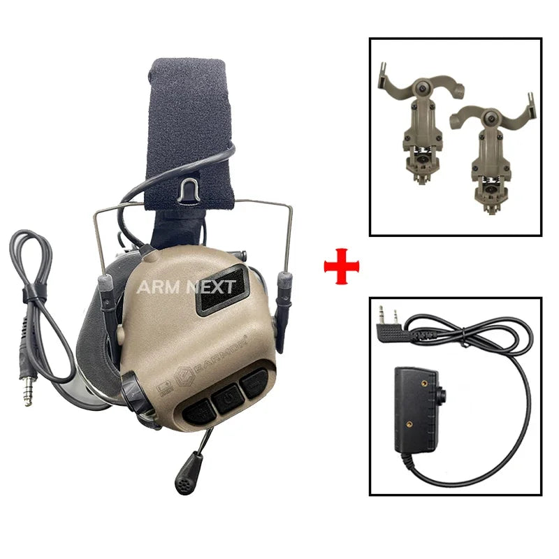 Tactical Shooting Earmuffs with Helmet Rail & Kenwood PTT tan-set by HitMyNeed