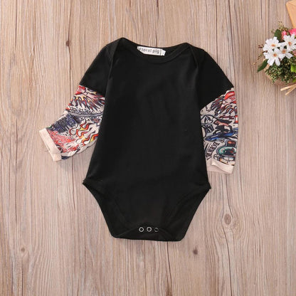 Tattoo Print Patchwork Baby Bodysuit Jumpsuit by HitMyNeed