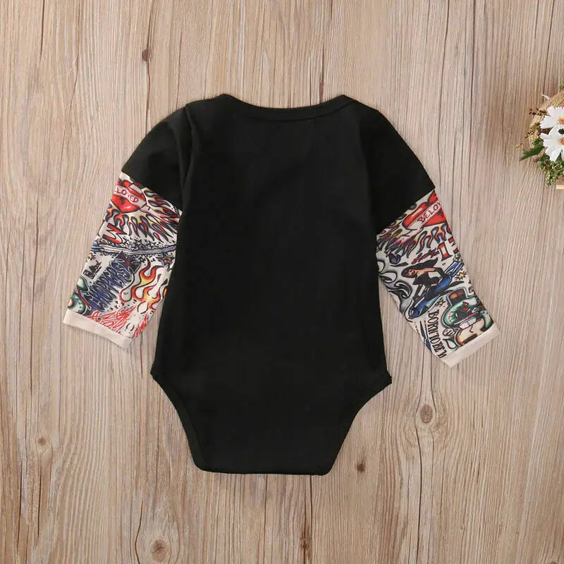 Tattoo Print Patchwork Baby Bodysuit Jumpsuit by HitMyNeed