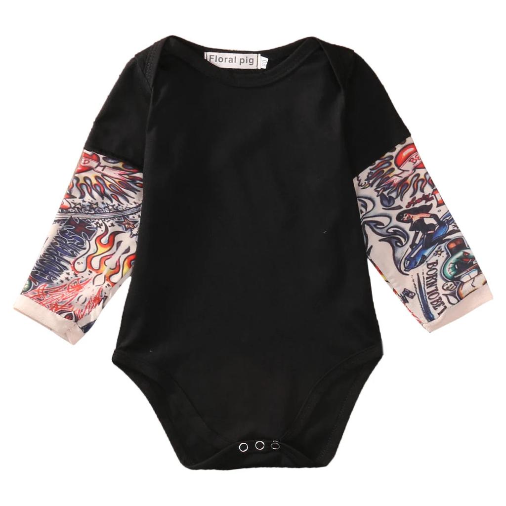 Tattoo Print Patchwork Baby Bodysuit Jumpsuit black 18m by HitMyNeed