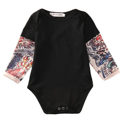 Tattoo Print Patchwork Baby Bodysuit Jumpsuit black 18m by HitMyNeed