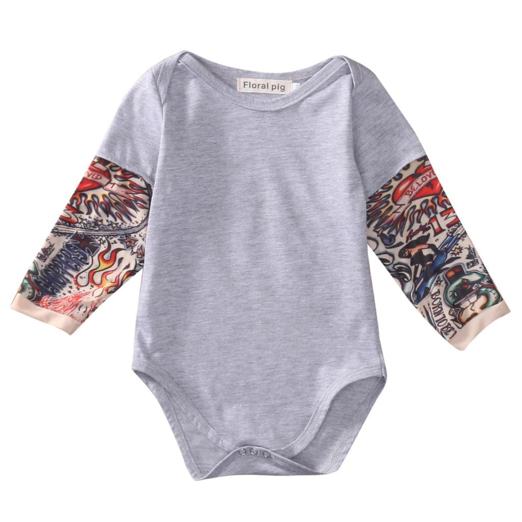 Tattoo Print Patchwork Baby Bodysuit Jumpsuit gray 18m by HitMyNeed