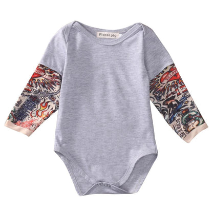 Tattoo Print Patchwork Baby Bodysuit Jumpsuit gray 18m by HitMyNeed