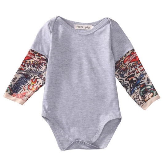 Tattoo Print Patchwork Baby Bodysuit Jumpsuit gray 18m by HitMyNeed