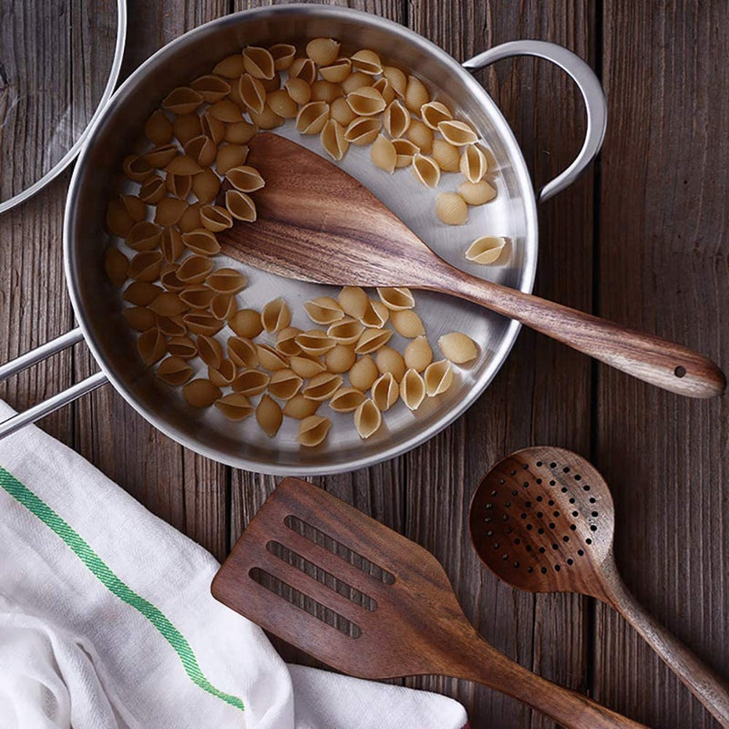 Teak Wooden Cooking Utensil Set with Holder by HitMyNeed