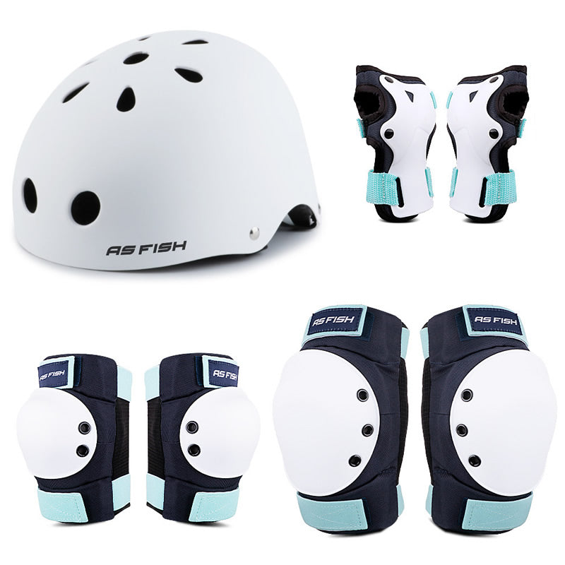 Teen & Adult Helmet with Knee, Elbow & Wrist Pads Set 7pcs-green 22-40kg by HitMyNeed