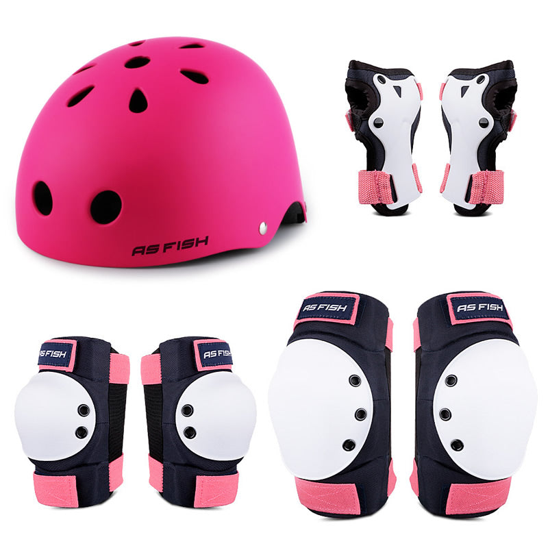 Teen & Adult Helmet with Knee, Elbow & Wrist Pads Set 7pcs-pink-a 40-60kg by HitMyNeed