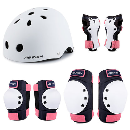 Teen & Adult Helmet with Knee, Elbow & Wrist Pads Set 7pcs-pink-b 22-40kg by HitMyNeed