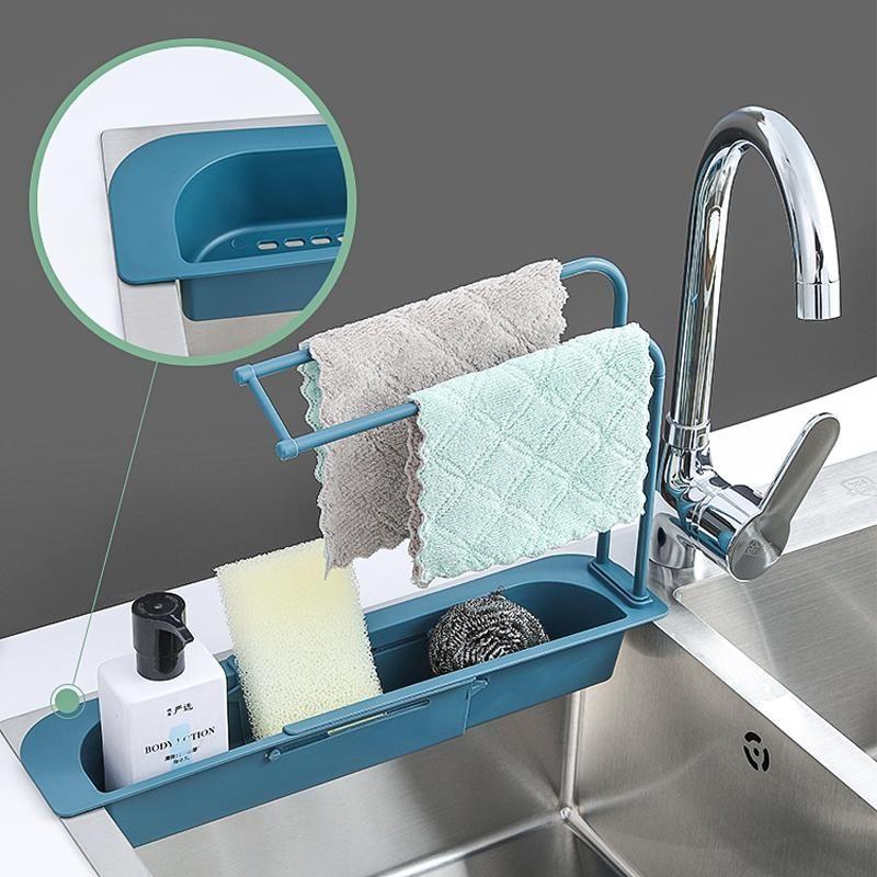 Telescopic Kitchen Sink Sponge & Towel Holder by HitMyNeed