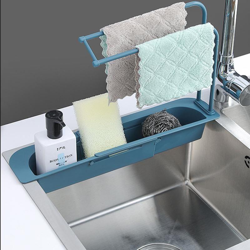 Telescopic Kitchen Sink Sponge & Towel Holder by HitMyNeed