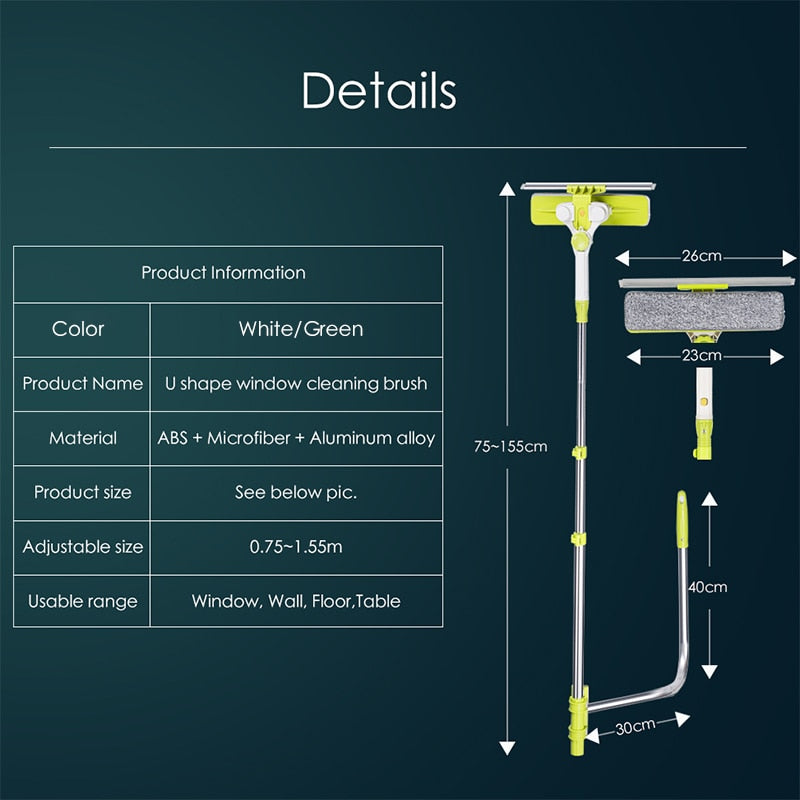 Telescopic U-Shaped Window Cleaner with Scraper by HitMyNeed