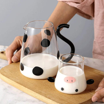 Temperature Resistant Glass Cow Milk Pitcher with Lid by HitMyNeed
