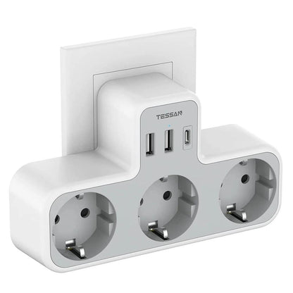 TESSAN EU Plug Power Strip 6-in-1 with USB & USB-C by HitMyNeed