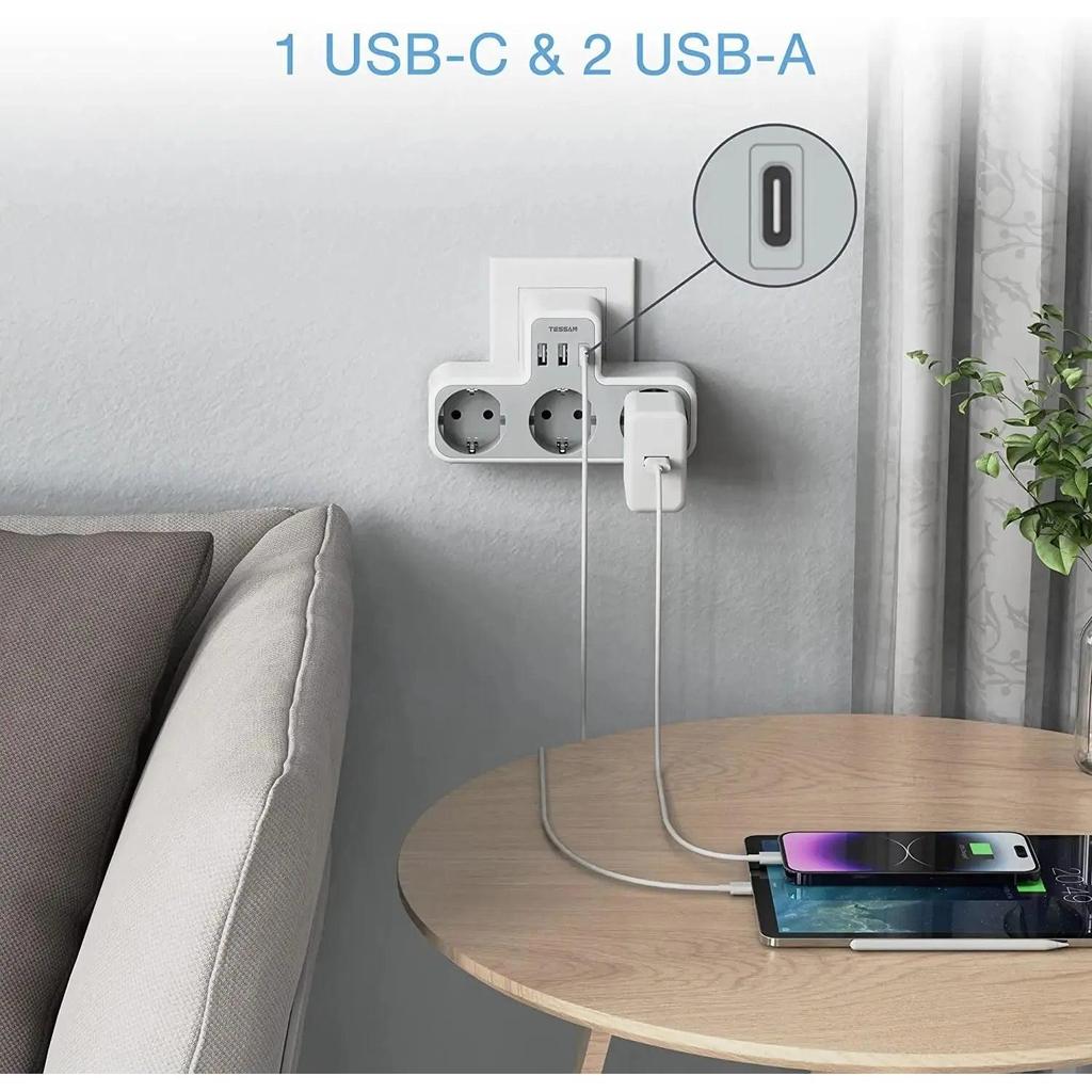TESSAN EU Plug Power Strip 6-in-1 with USB & USB-C by HitMyNeed