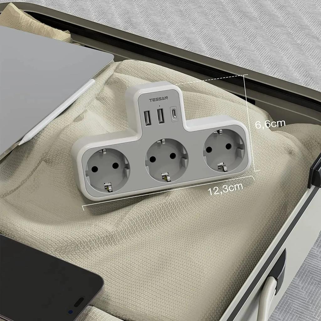 TESSAN EU Plug Power Strip 6-in-1 with USB & USB-C by HitMyNeed