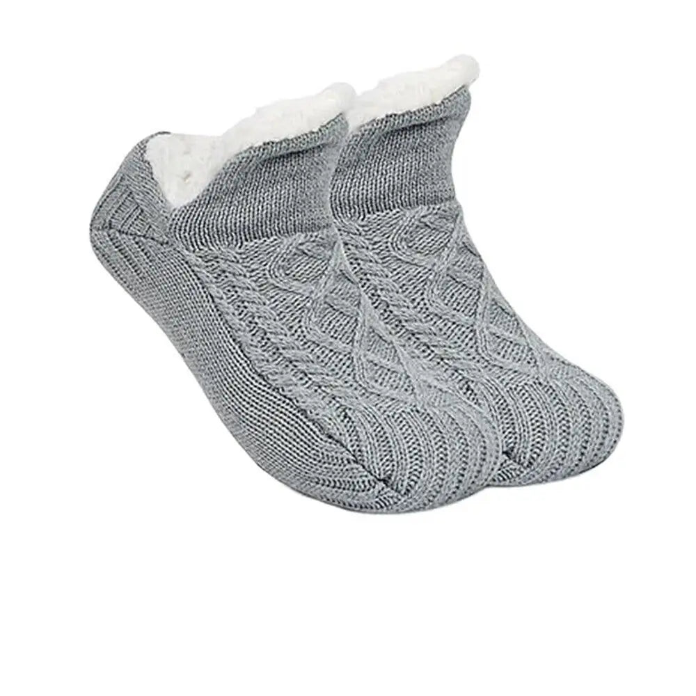 Thermal Fluffy Non-Slip Slipper Socks for Men & Women solid-gray 43-45-28cm by HitMyNeed