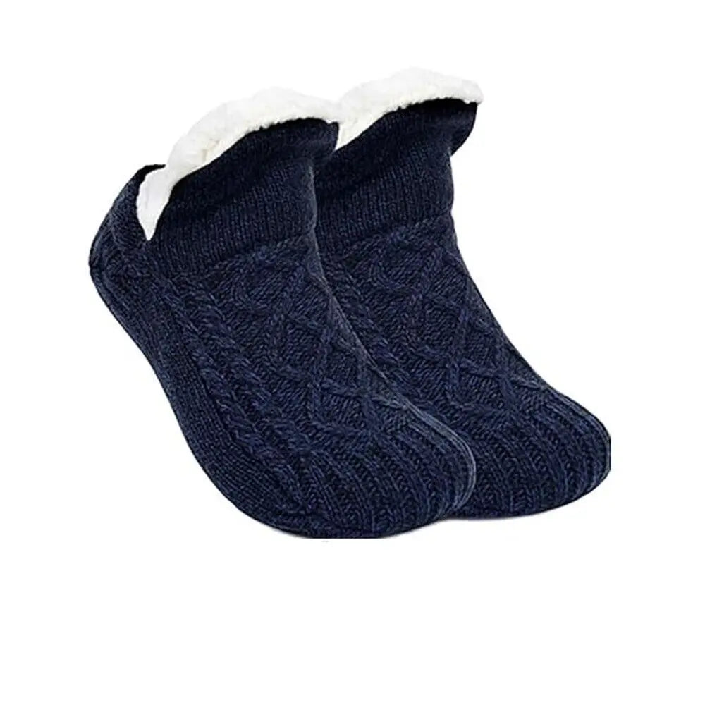 Thermal Fluffy Non-Slip Slipper Socks for Men & Women solid-navy-black 40-42-26cm by HitMyNeed