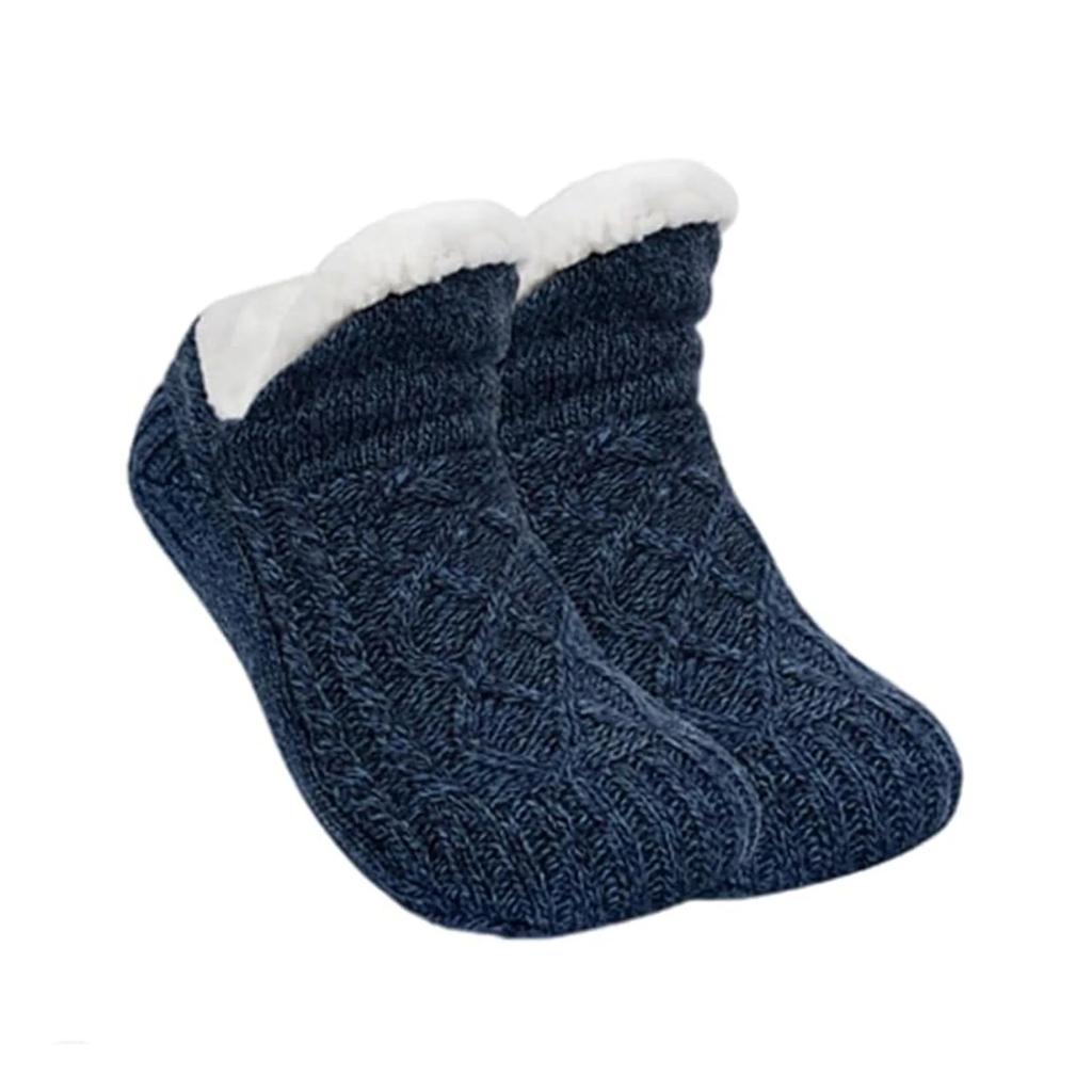Thermal Fluffy Non-Slip Slipper Socks for Men & Women solid-navy-blue 43-45-28cm by HitMyNeed