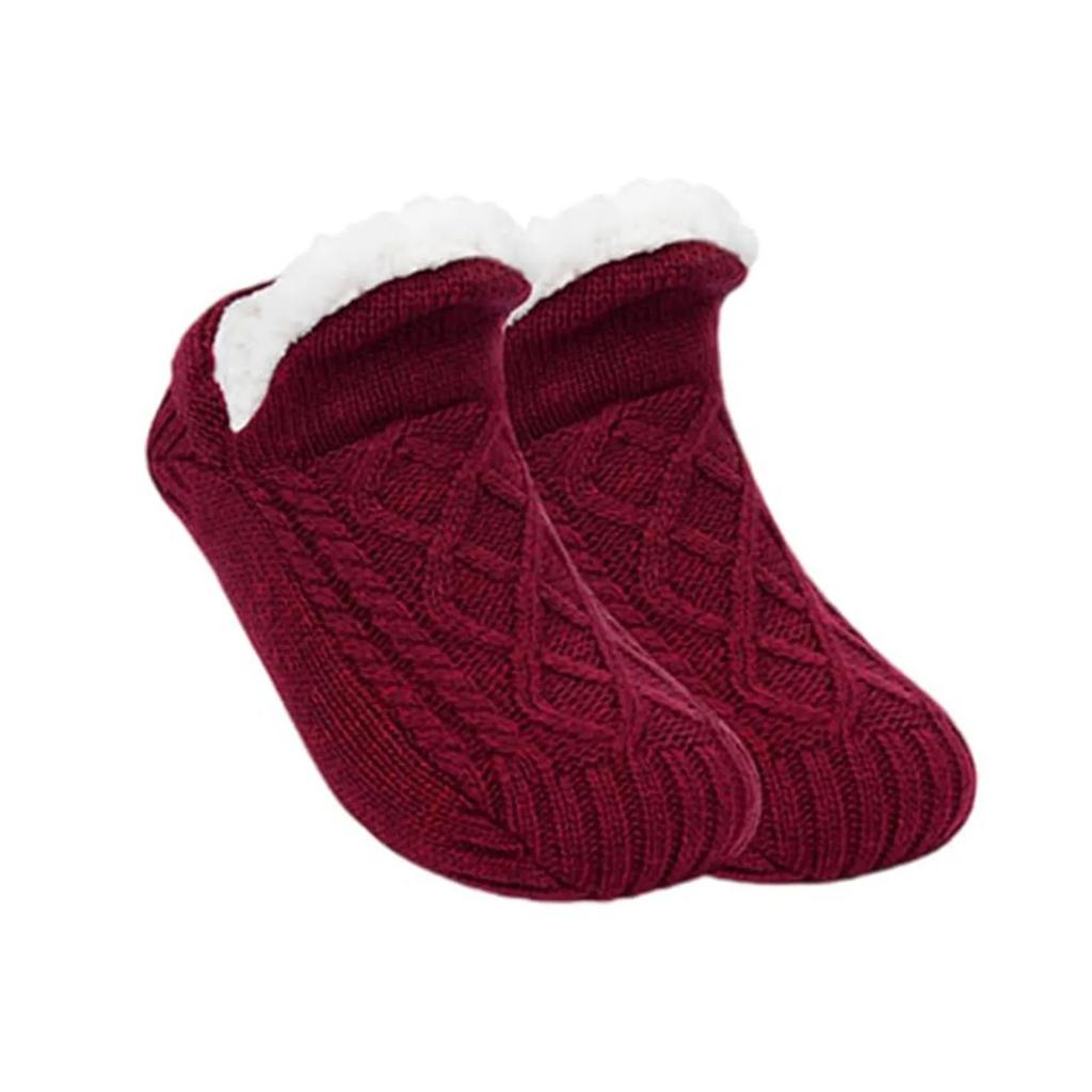 Thermal Fluffy Non-Slip Slipper Socks for Men & Women solid-wine-red 40-42-26cm by HitMyNeed