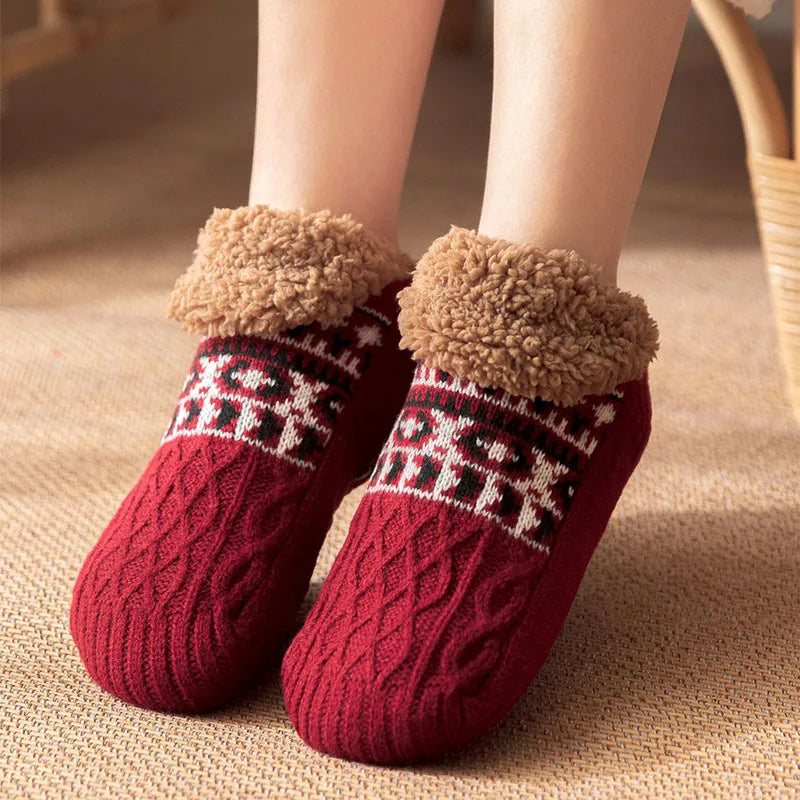 Thermal Fluffy Non-Slip Slipper Socks for Men & Women wine-red 43-45-28cm by HitMyNeed